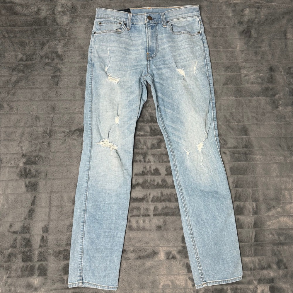 Hollister Skinny Jean Mens 31x32 Light Blue Distressed Denim Stretch Tapered